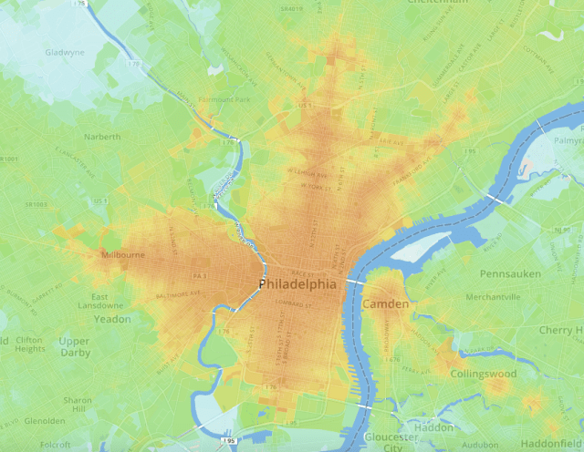 Overview Screenshot of UMN's transit accessibility map of Philadelphia