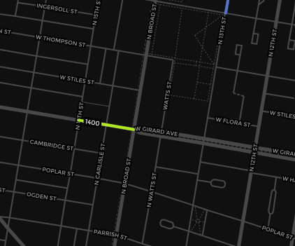 Map of permit parking near Broad and Girard